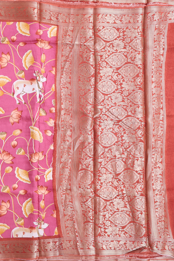 Chanderi Cotton Saree In Mauve Pink With Floral Design