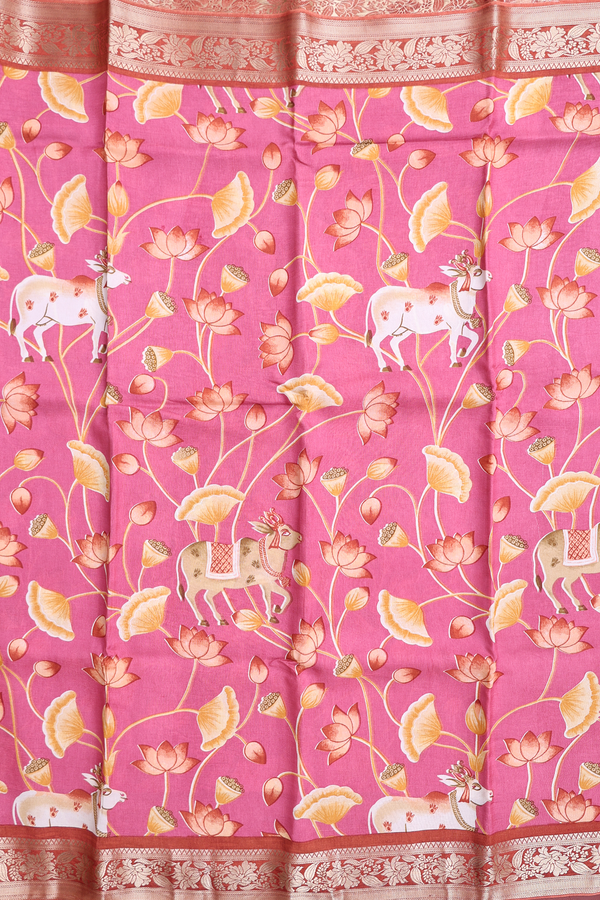 Chanderi Cotton Saree In Mauve Pink With Floral Design