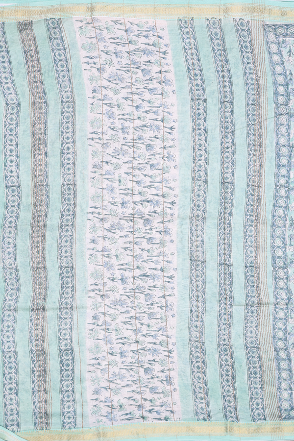 Chanderi Cotton Saree In Mint Blue With Floral Design