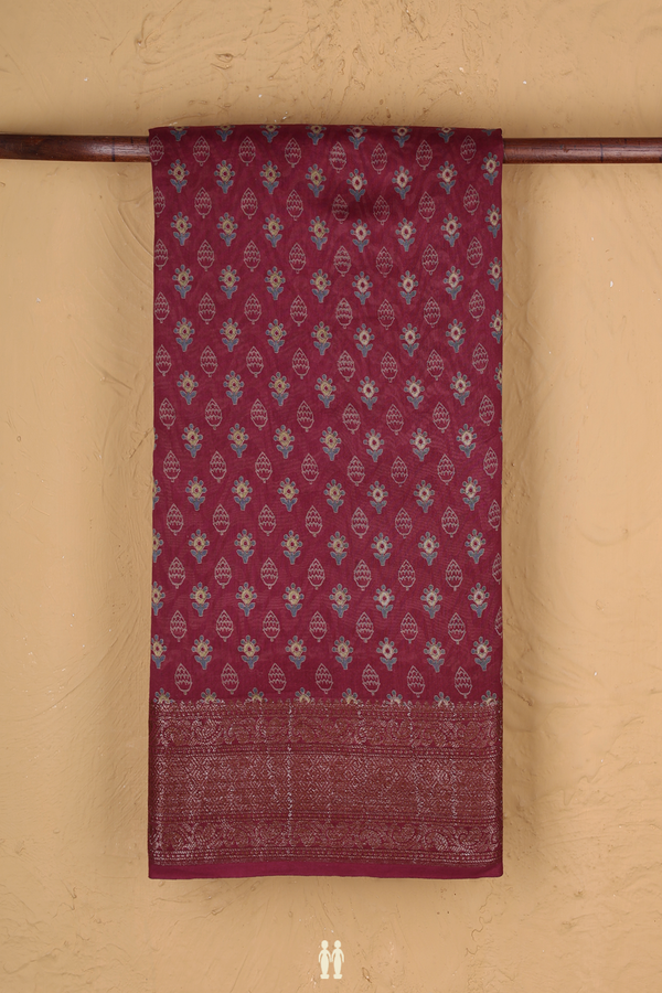 Chanderi Cotton Saree In Mulberry With Printed Design