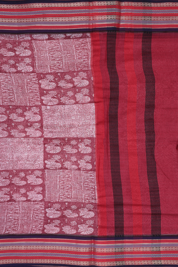 Chanderi Cotton Saree In Mulberry With Printed Design
