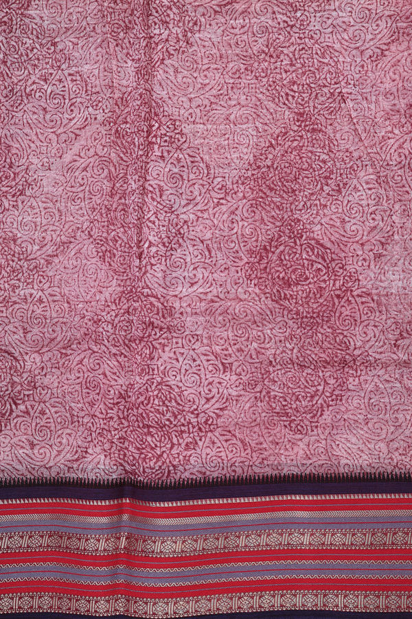 Chanderi Cotton Saree In Mulberry With Printed Design
