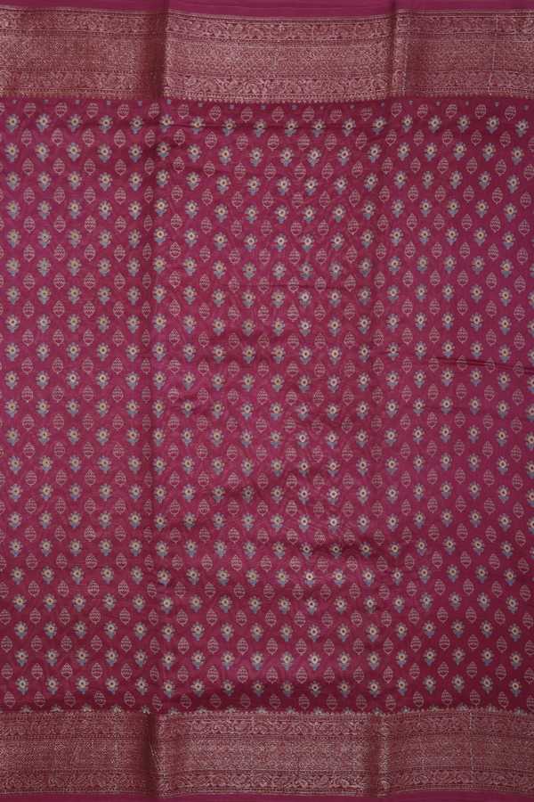 Chanderi Cotton Saree In Mulberry With Printed Design