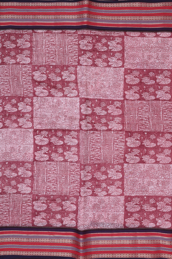 Chanderi Cotton Saree In Mulberry With Printed Design