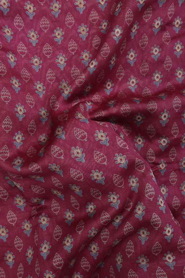 Chanderi Cotton Saree In Mulberry With Printed Design