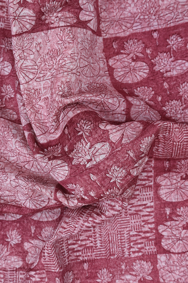 Chanderi Cotton Saree In Mulberry With Printed Design