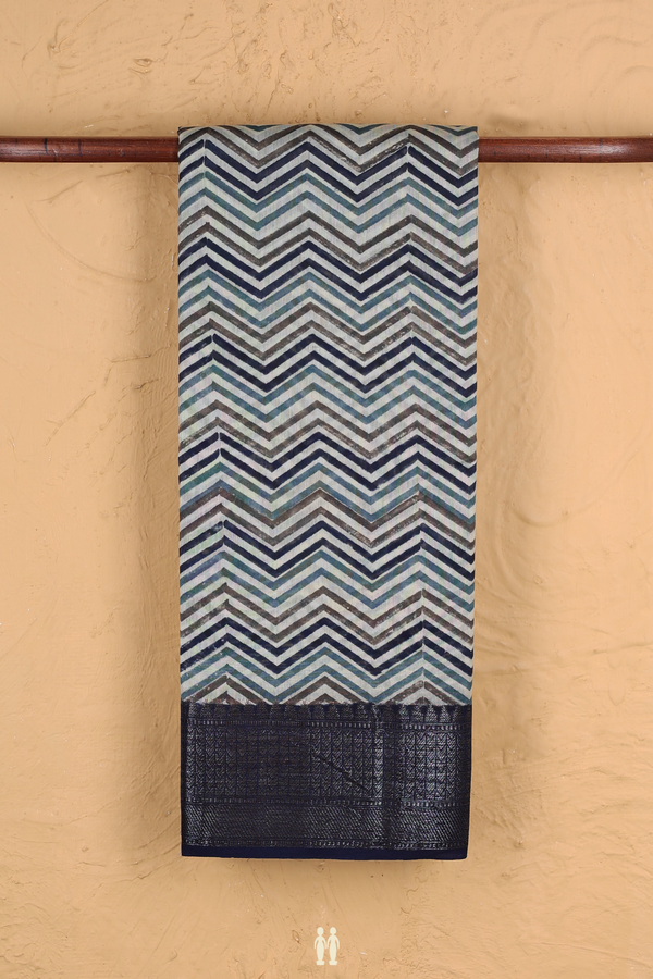 Chanderi Cotton Saree In Multicolor With Chevron Design