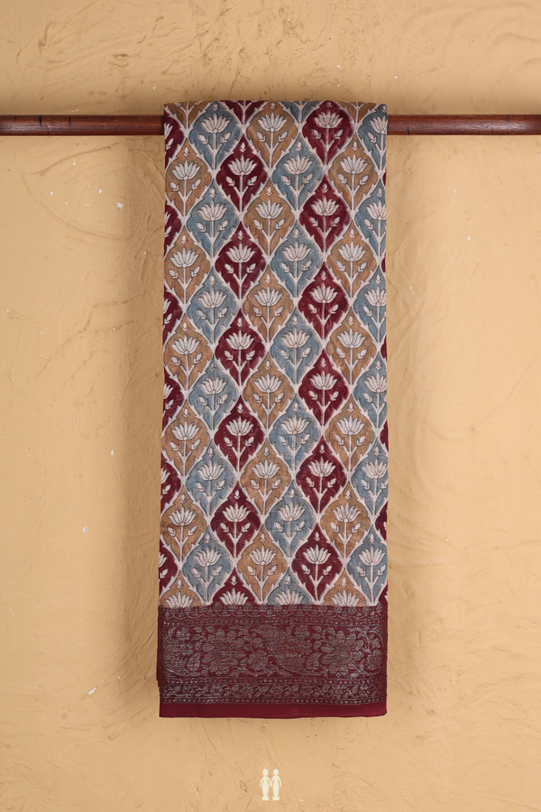 Chanderi Cotton Saree In Multicolor With Floral Design