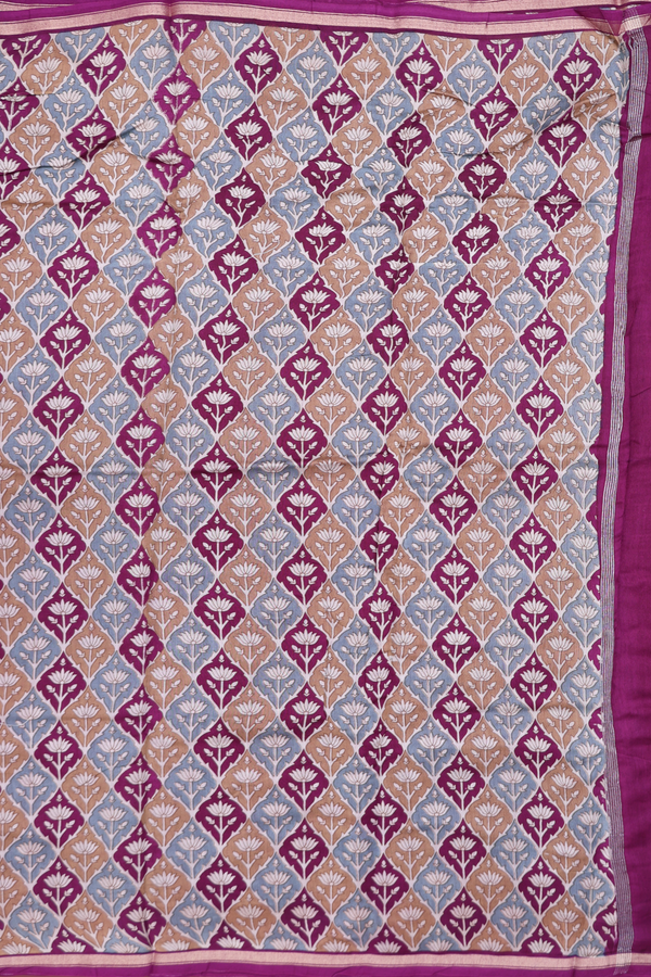 Chanderi Cotton Saree In Multicolor With Floral Design