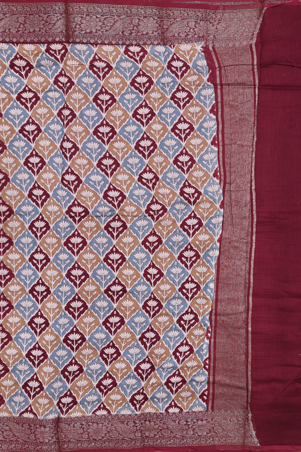 Chanderi Cotton Saree In Multicolor With Floral Design