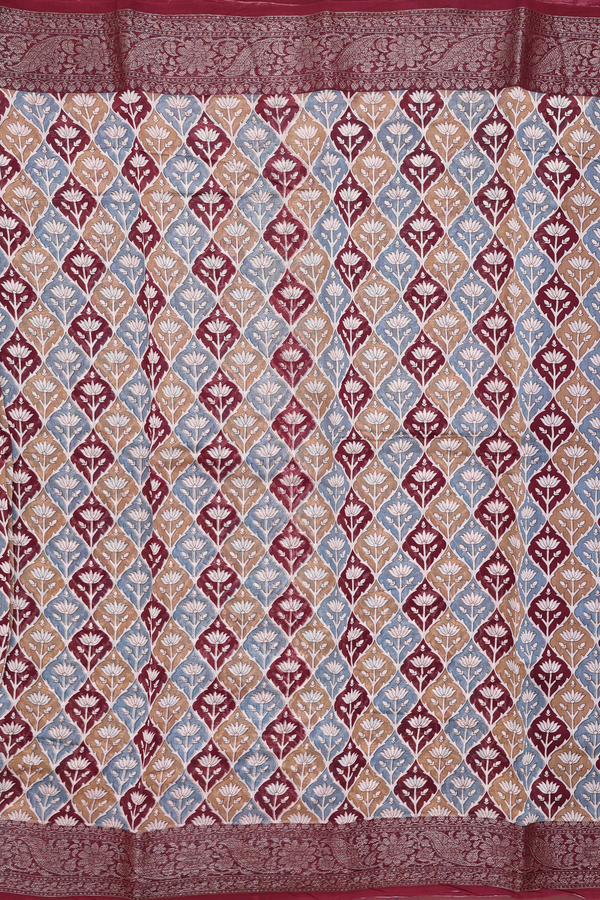 Chanderi Cotton Saree In Multicolor With Floral Design