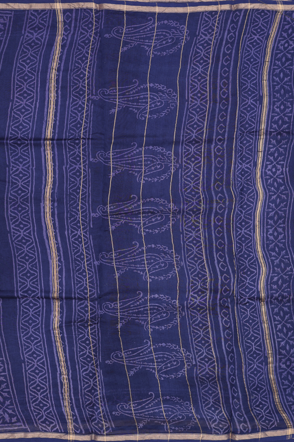 Chanderi Cotton Saree In Navy Blue With Printed Design