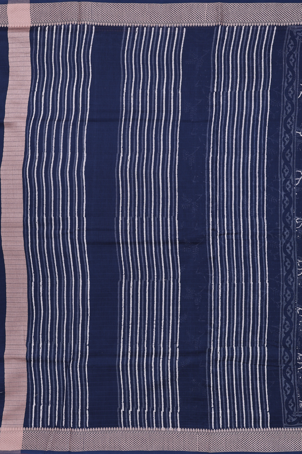 Chanderi Cotton Saree In Navy Blue With Printed Design