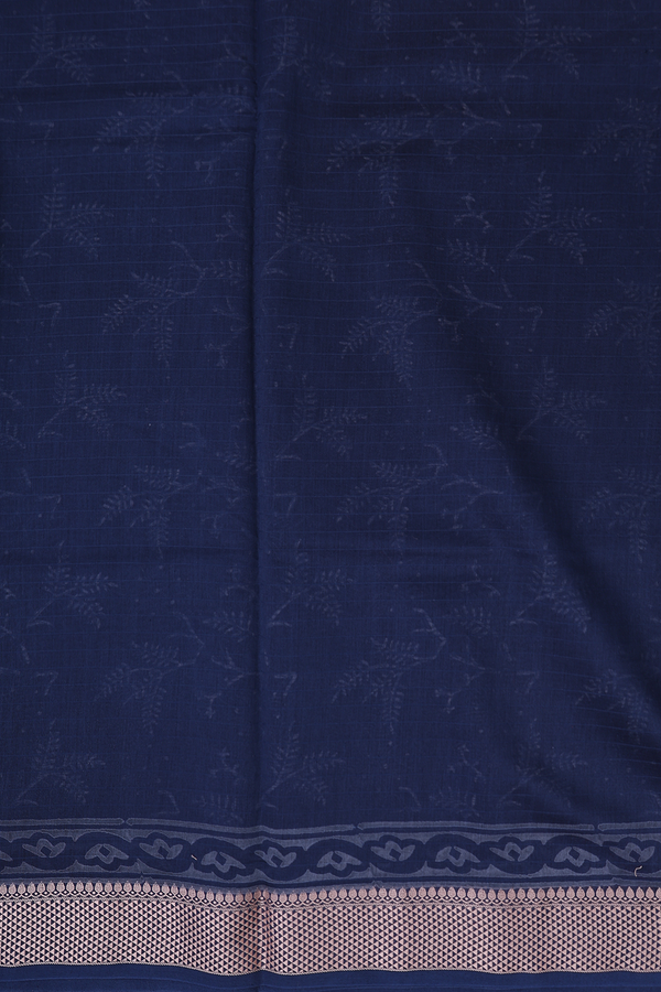 Chanderi Cotton Saree In Navy Blue With Printed Design