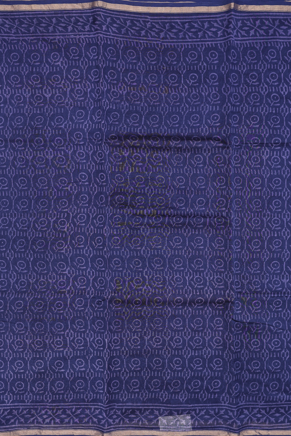 Chanderi Cotton Saree In Navy Blue With Printed Design