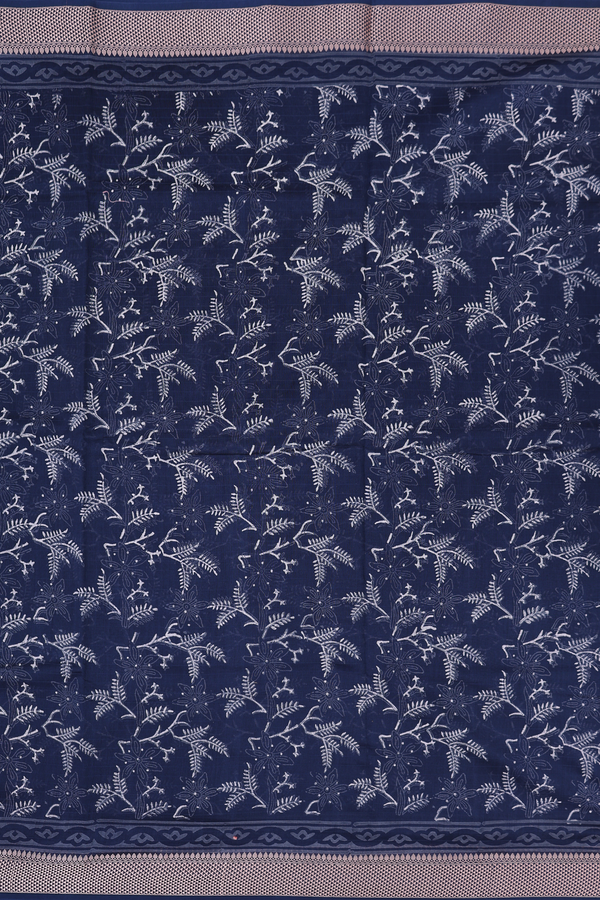 Chanderi Cotton Saree In Navy Blue With Printed Design