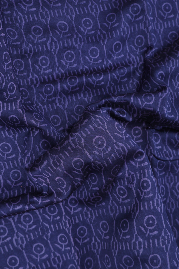 Chanderi Cotton Saree In Navy Blue With Printed Design