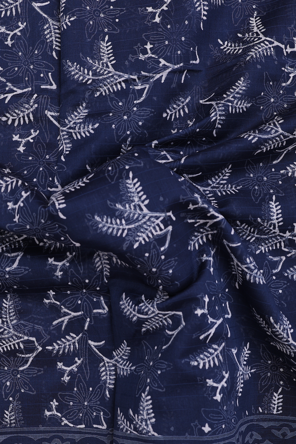 Chanderi Cotton Saree In Navy Blue With Printed Design