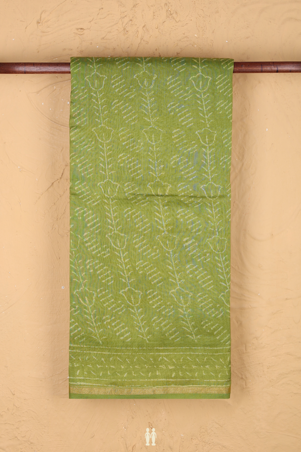 Chanderi Cotton Saree In Olive Green With Printed Design