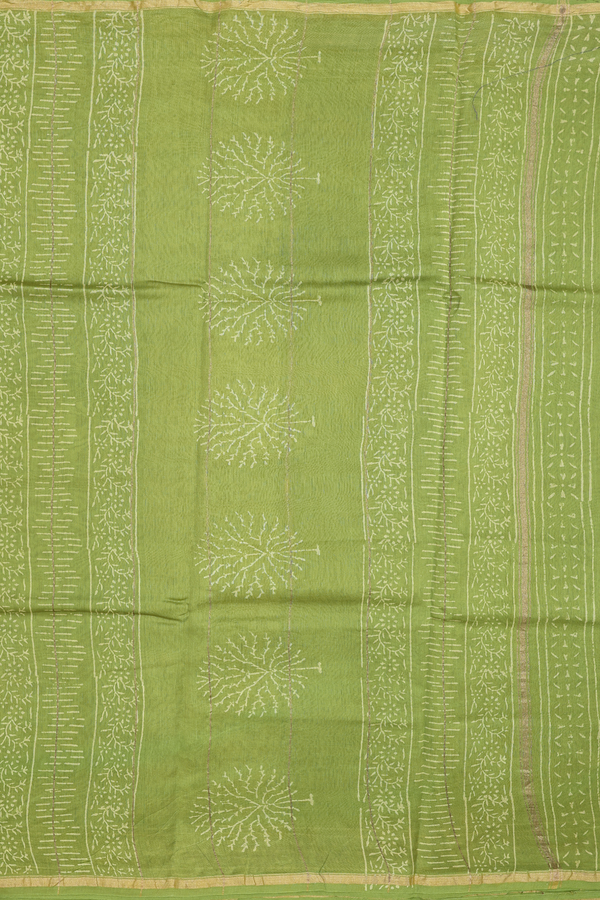 Chanderi Cotton Saree In Olive Green With Printed Design