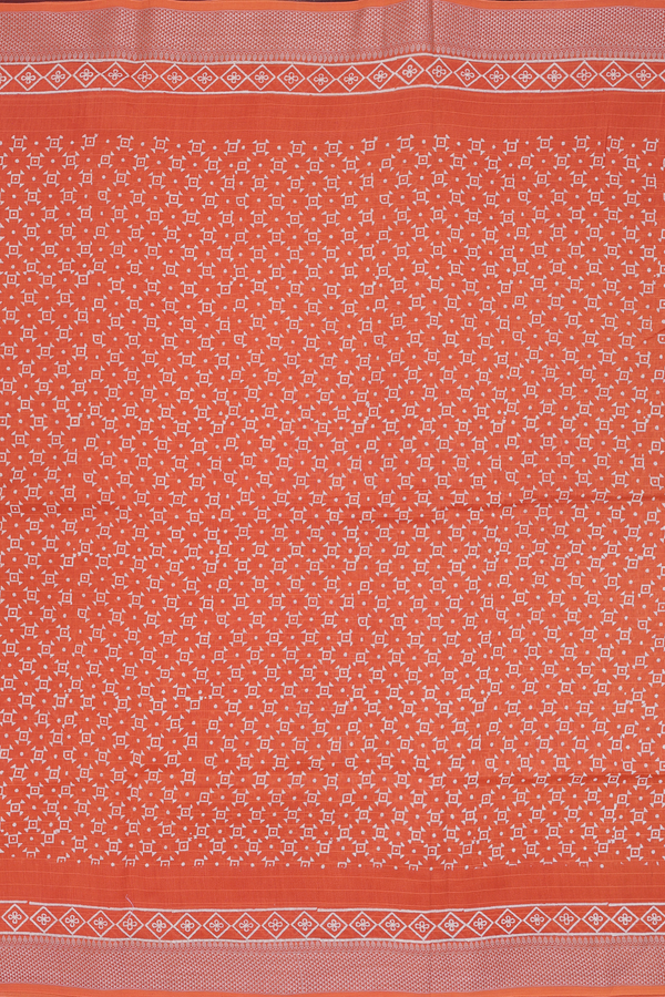 Chanderi Cotton Saree In Orange With Printed Design