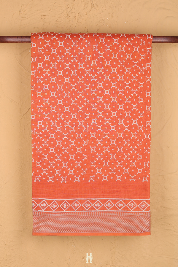 Chanderi Cotton Saree In Orange With Printed Design