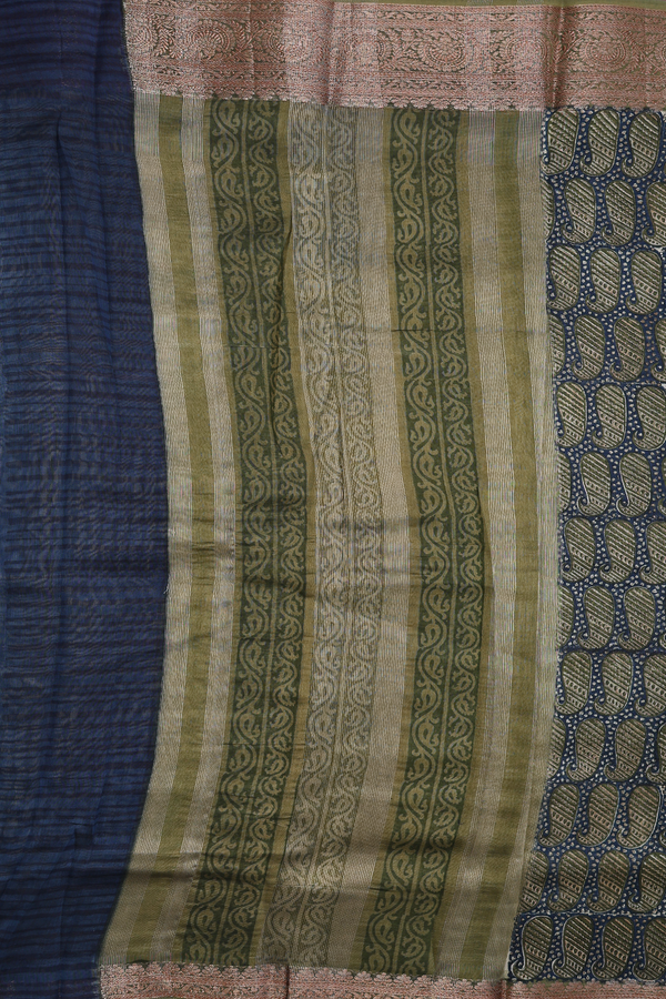 Chanderi Cotton Saree In Prussian Blue With Paisley Design