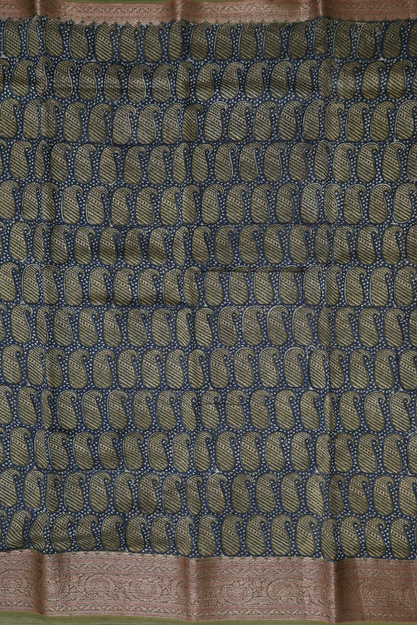 Chanderi Cotton Saree In Prussian Blue With Paisley Design