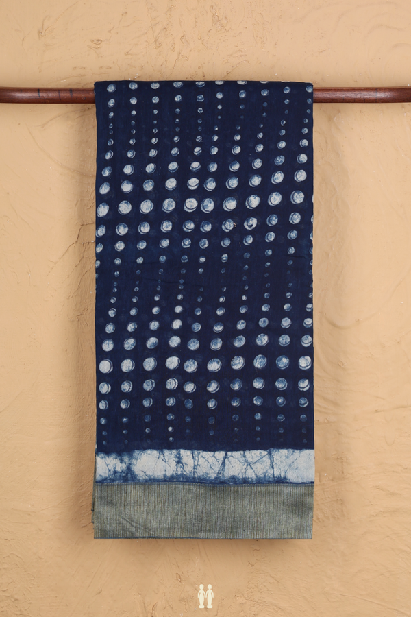 Chanderi Cotton Saree In Oxford Blue With Printed Design