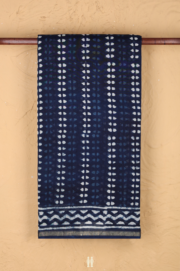 Chanderi Cotton Saree In Oxford Blue With Printed Design