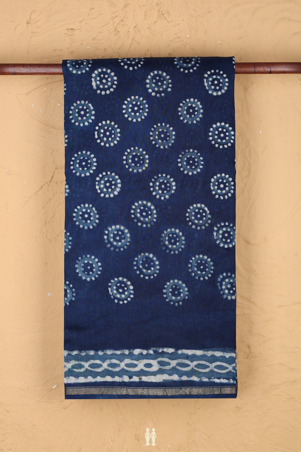 Chanderi Cotton Saree In Oxford Blue With Printed Design