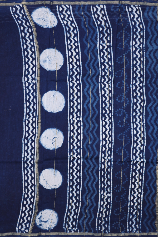 Chanderi Cotton Saree In Oxford Blue With Printed Design