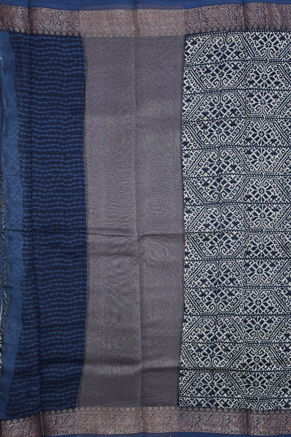 Chanderi Cotton Saree In Oxford Blue With Printed Design