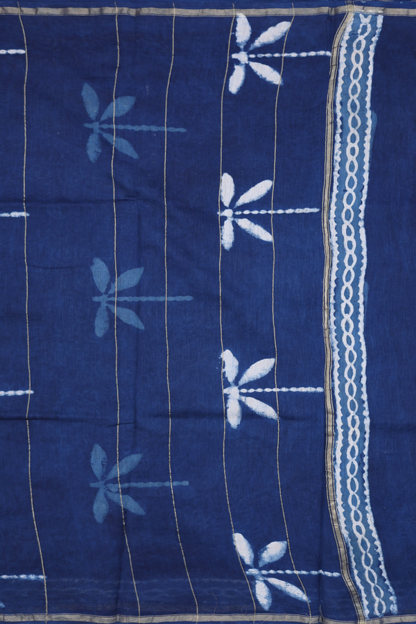 Chanderi Cotton Saree In Oxford Blue With Printed Design