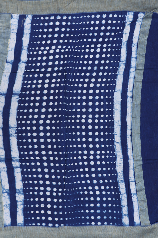 Chanderi Cotton Saree In Oxford Blue With Printed Design