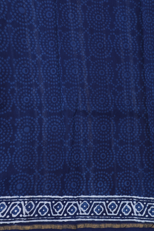 Chanderi Cotton Saree In Oxford Blue With Printed Design