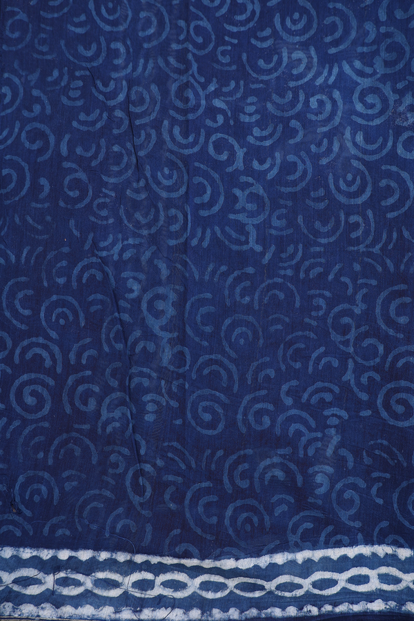 Chanderi Cotton Saree In Oxford Blue With Printed Design