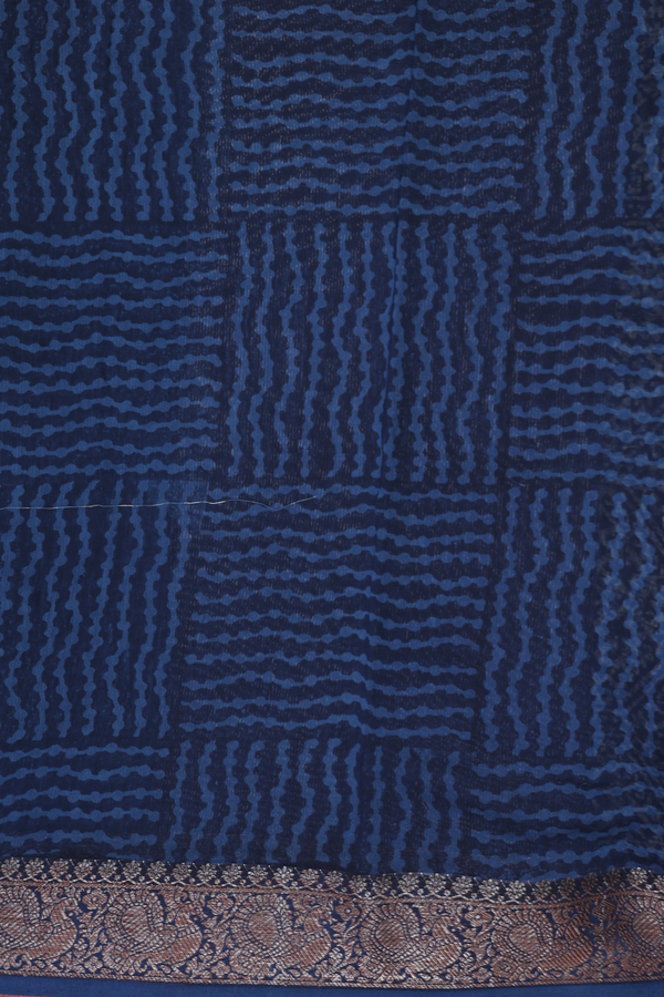 Chanderi Cotton Saree In Oxford Blue With Printed Design