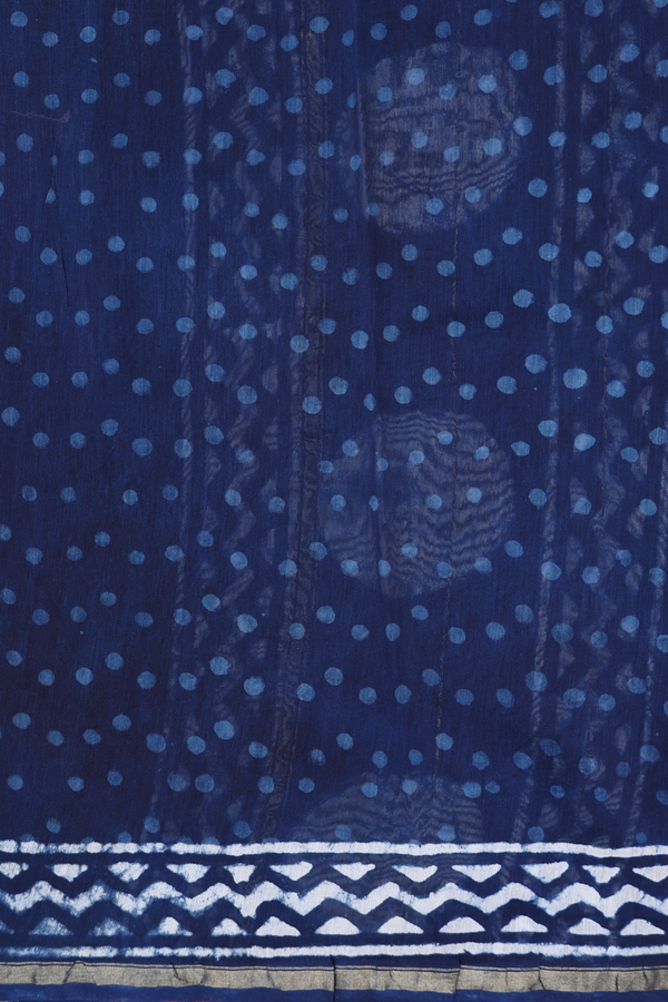 Chanderi Cotton Saree In Oxford Blue With Printed Design