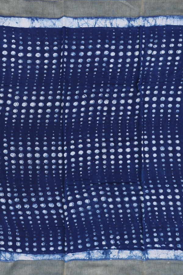 Chanderi Cotton Saree In Oxford Blue With Printed Design