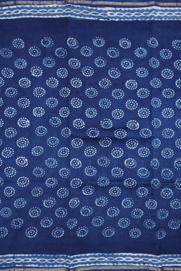 Chanderi Cotton Saree In Oxford Blue With Printed Design