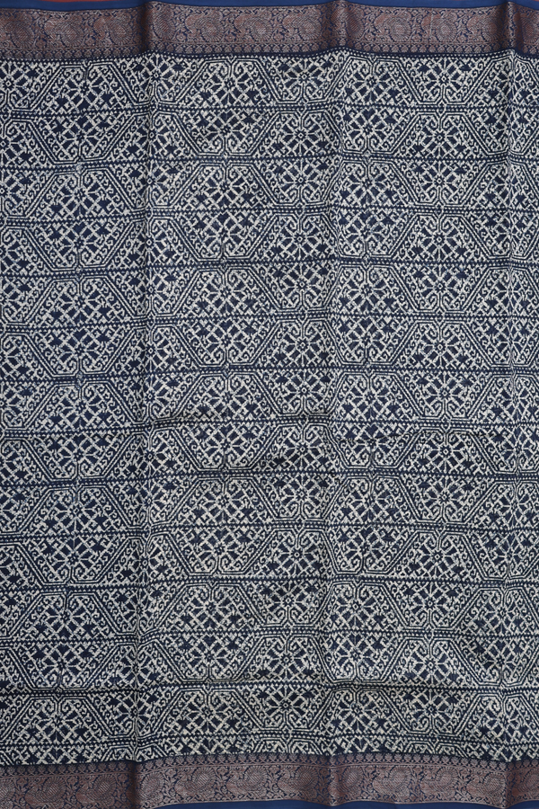Chanderi Cotton Saree In Oxford Blue With Printed Design