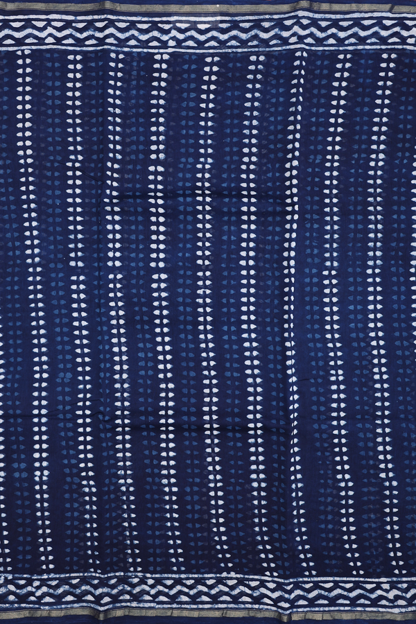 Chanderi Cotton Saree In Oxford Blue With Printed Design
