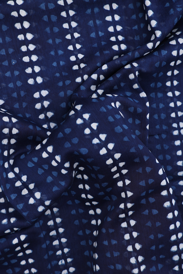 Chanderi Cotton Saree In Oxford Blue With Printed Design