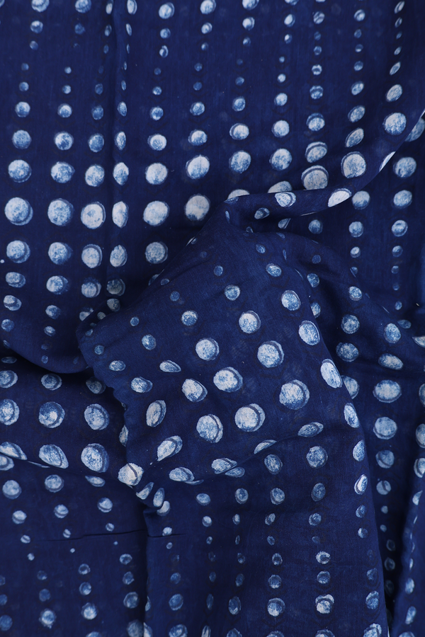 Chanderi Cotton Saree In Oxford Blue With Printed Design