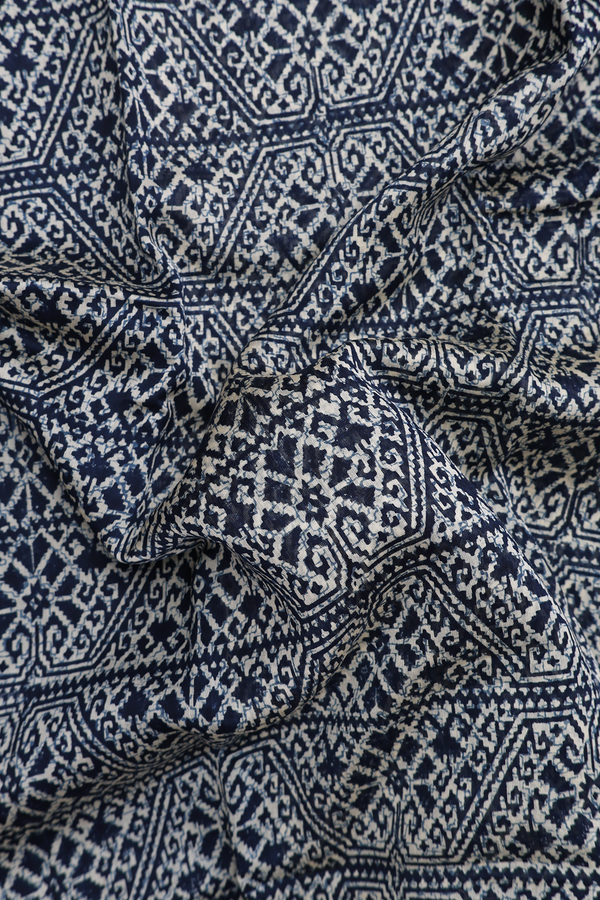 Chanderi Cotton Saree In Oxford Blue With Printed Design