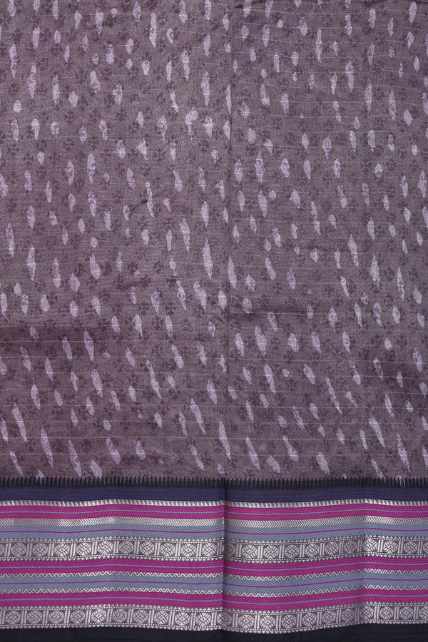 Chanderi Cotton Saree In Oxford Brown With Printed Design