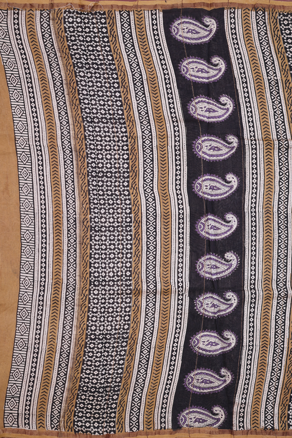 Chanderi Cotton Saree In Pale Brown With Floral Design