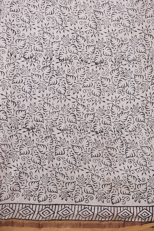 Chanderi Cotton Saree In Pale Brown With Floral Design