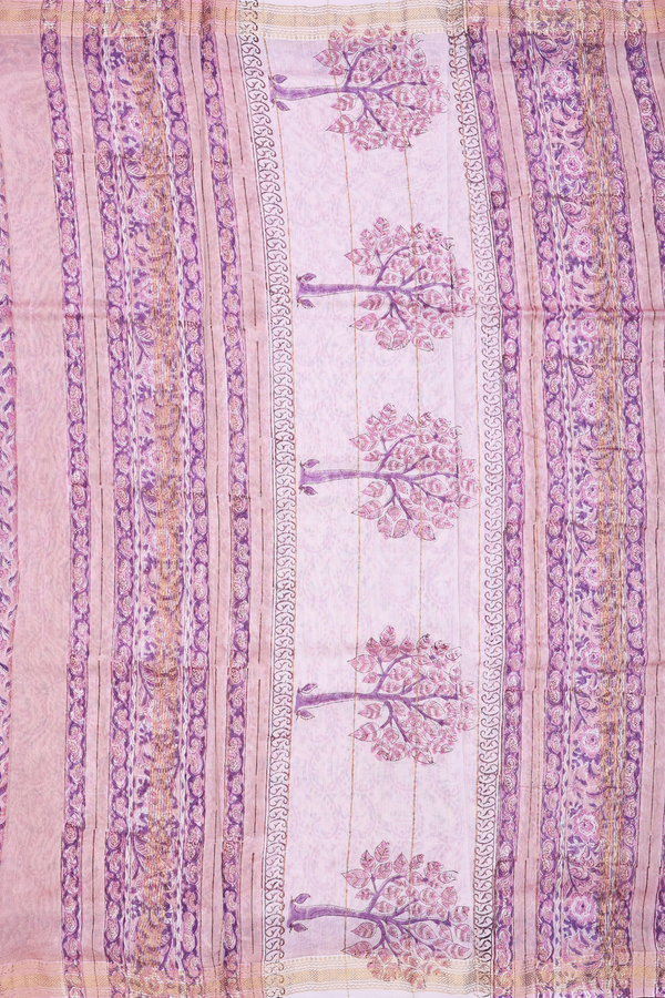Chanderi Cotton Saree In Pastel Pink With Floral Design